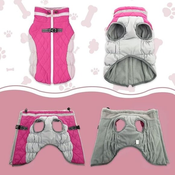 Lele Pet Quilted Windproof Dog Jacket Fleece Vest Pink Grey Reflective Coat Larg - Picture 7 of 8